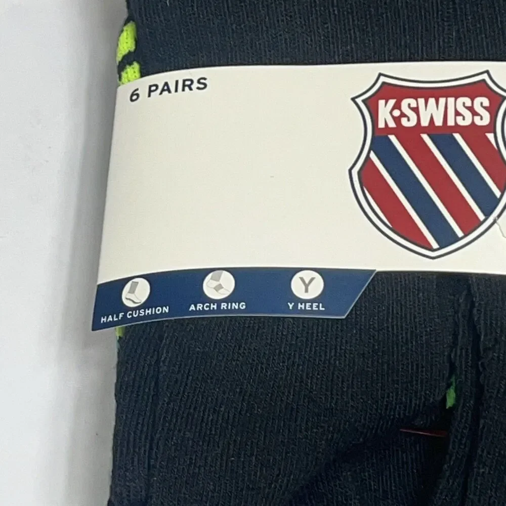 K-Swiss Ladies Black Shoe Size 4-10 Crew Socks 6‎ Pairs NEW $36 Arch Ring